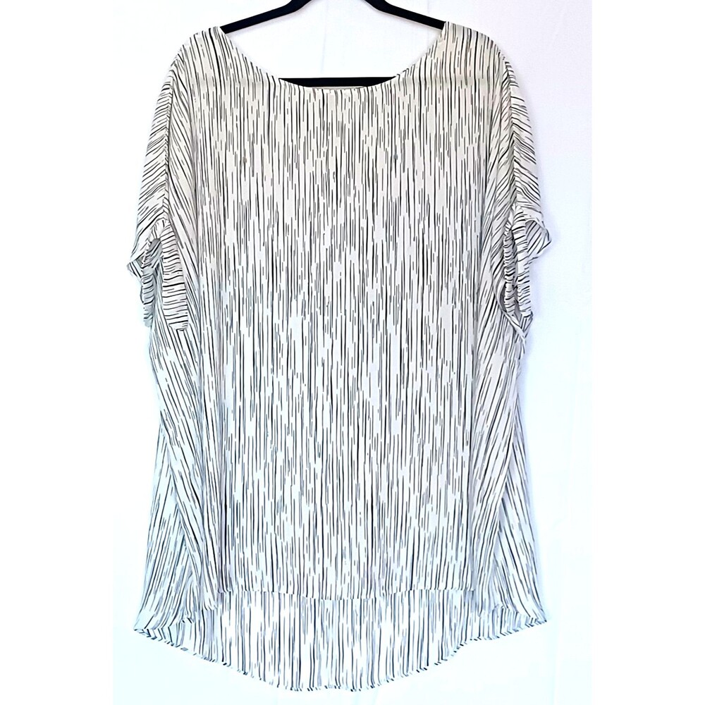 APT. 9 Women’s 3X Striped Blouse White/Black Boat Neck Split Dolman Short Sleeve